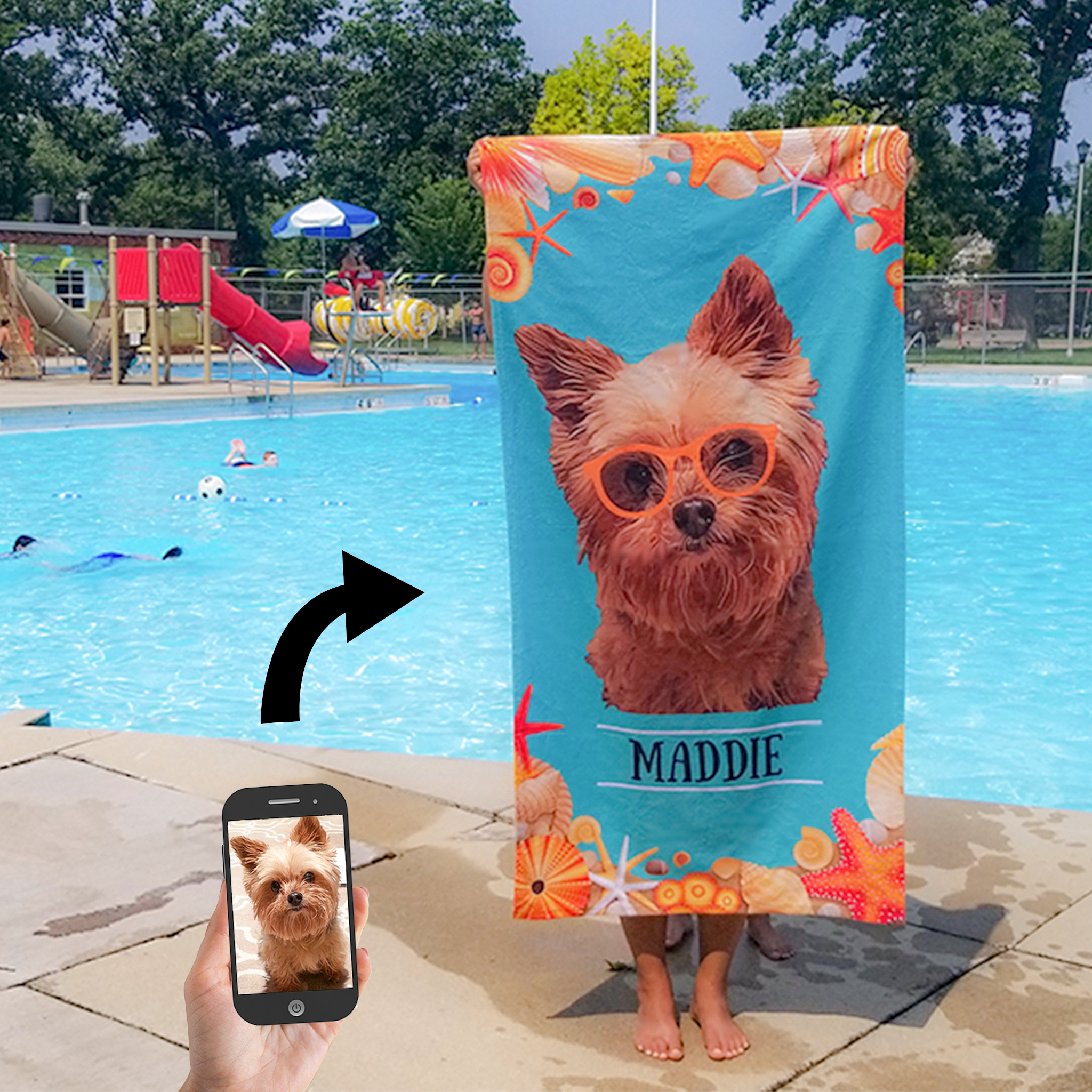 Custom Dog with Seashells Beach Towel
