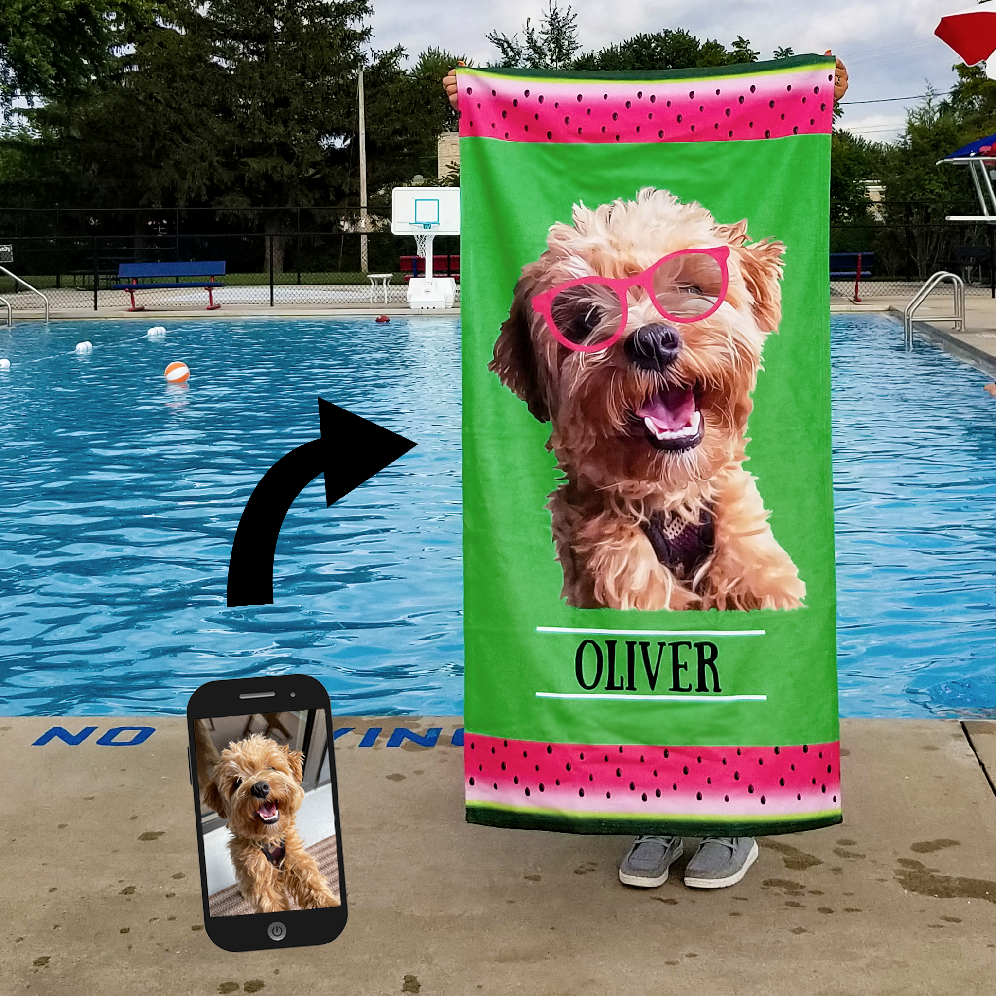 Custom Dog with Watermelon Beach Towel