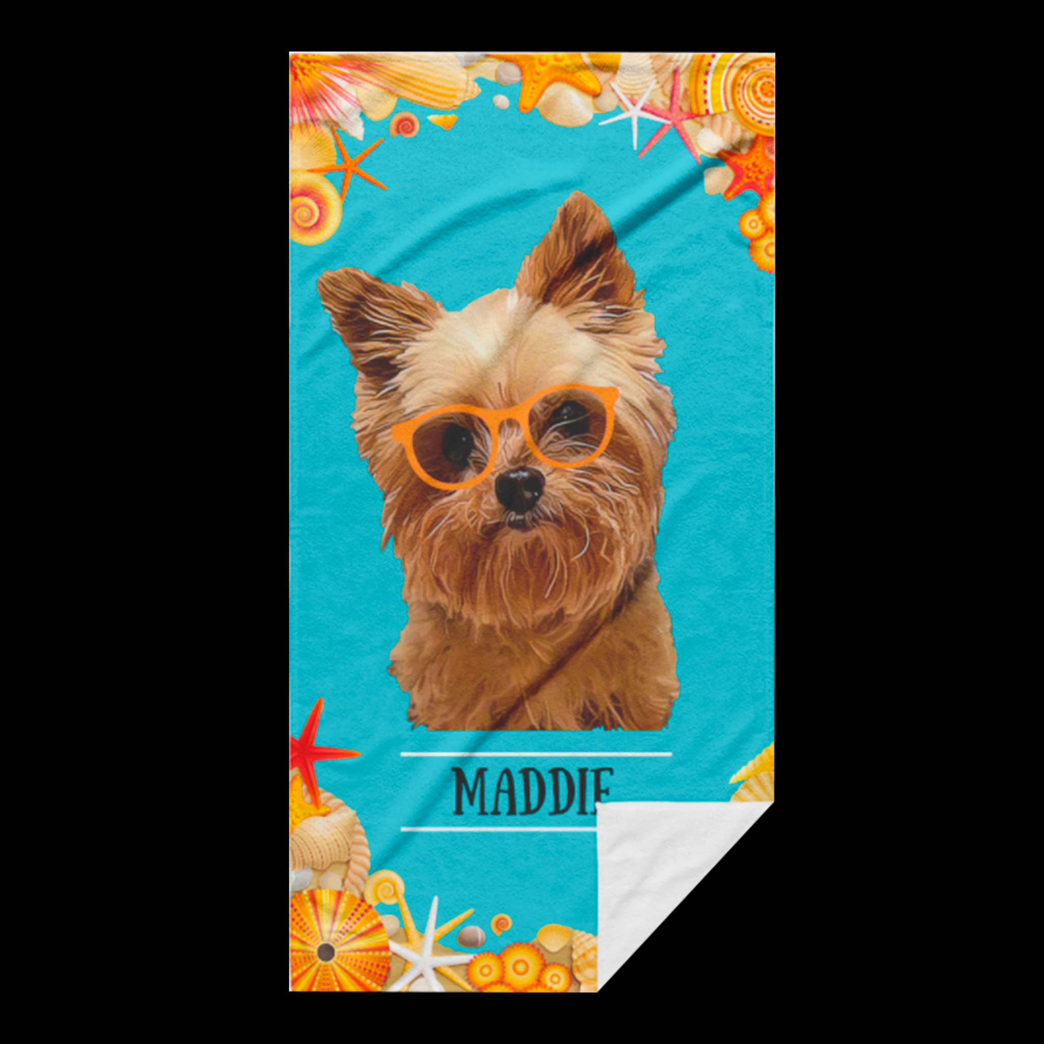 Custom Dog with Seashells Beach Towel