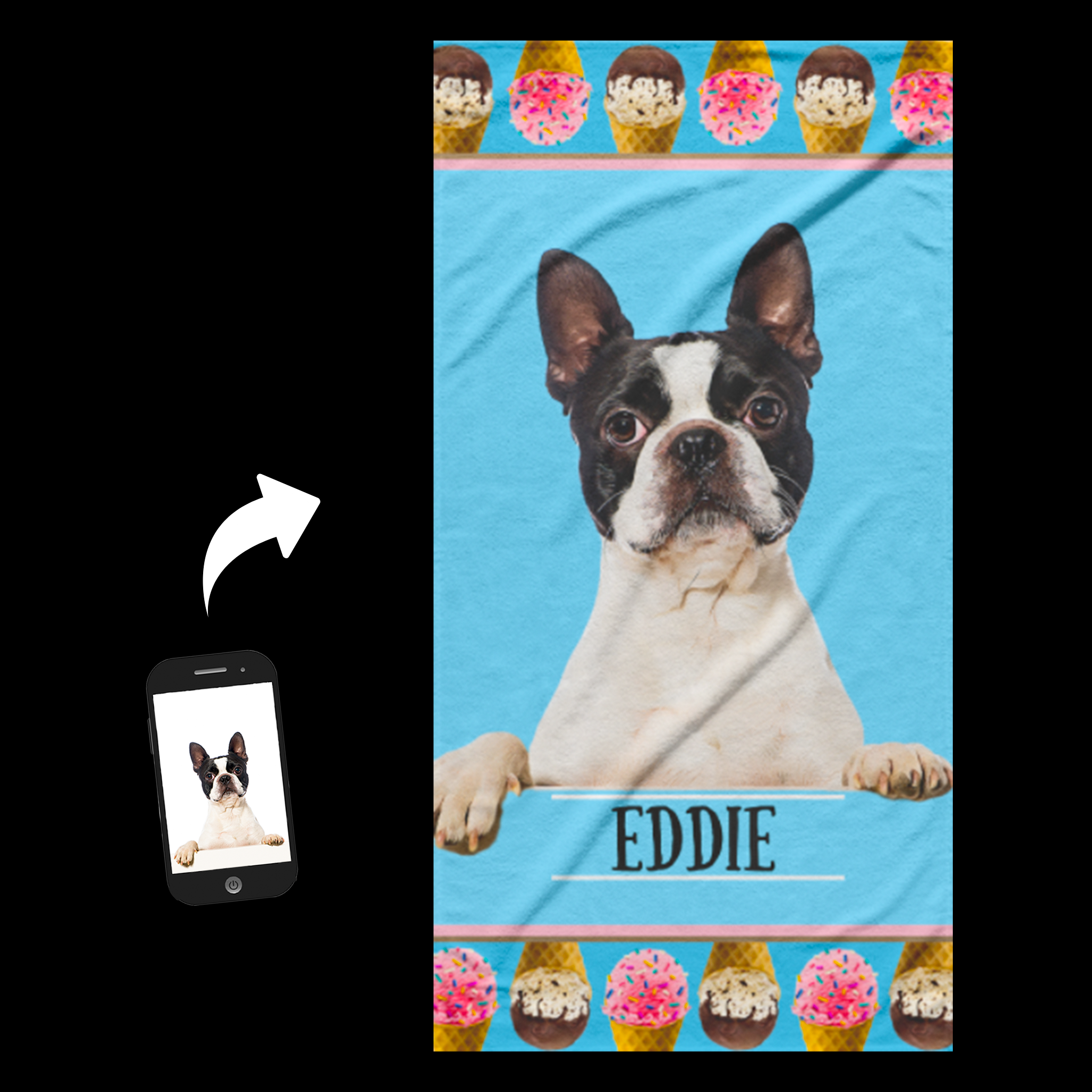 Custom Dog with Ice Cream Cones Beach Towel