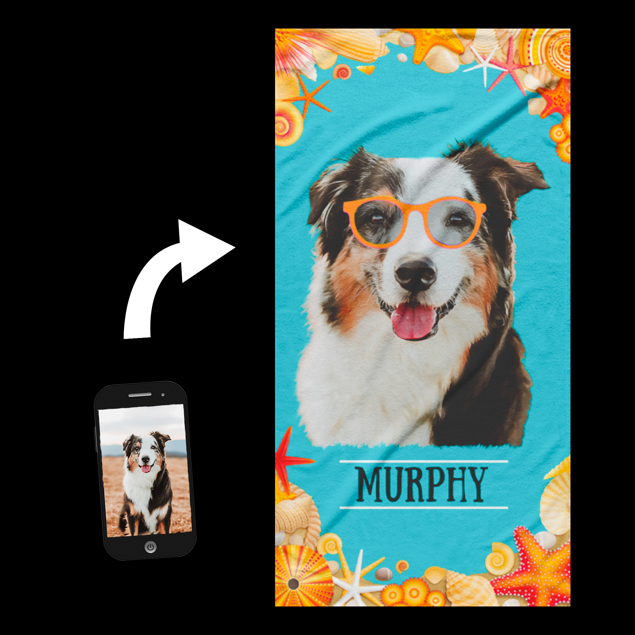 Custom Dog with Seashells Beach Towel