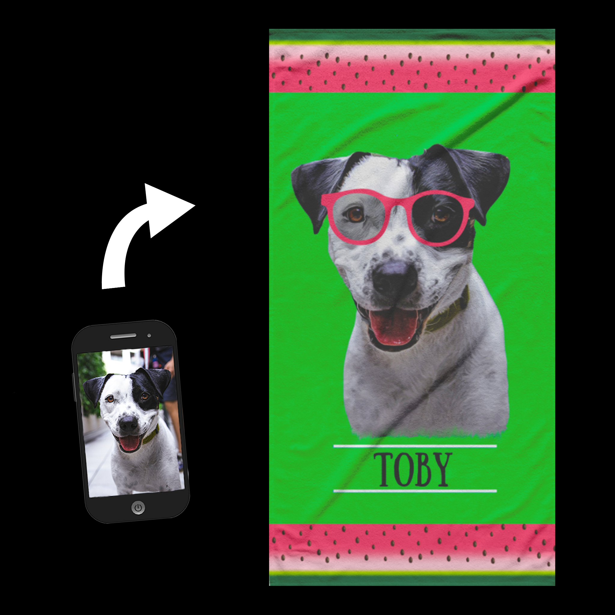 Custom Dog with Watermelon Beach Towel