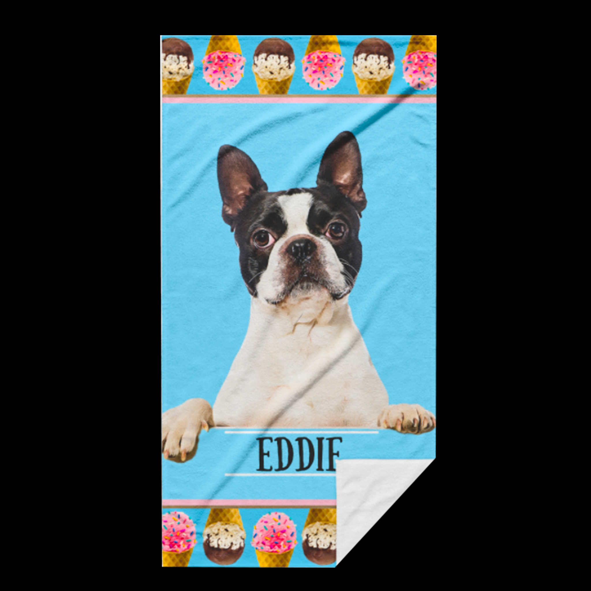 Custom Dog with Ice Cream Cones Beach Towel